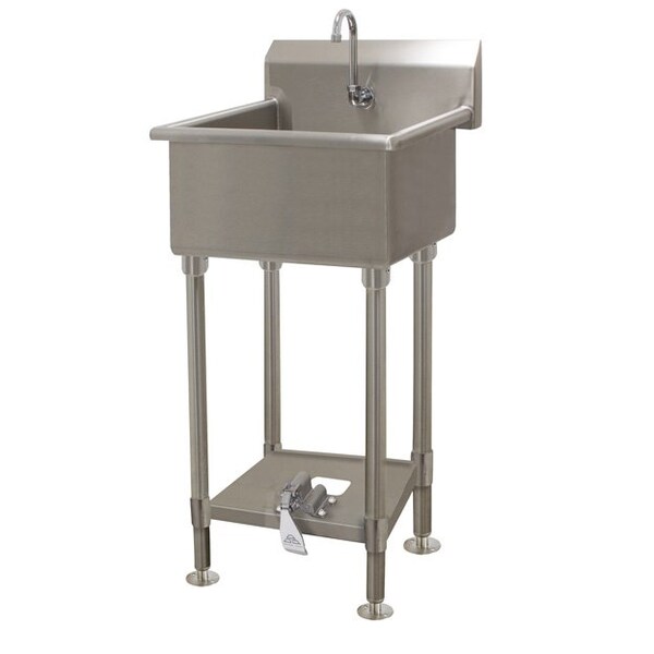 10 Deep NSF 14 Ga. 304 SS Floor Mt Sink - Toe-push Operated Faucet